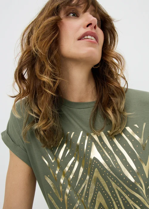 Khaki Zebra Foil Hot Fix Embellished T-Shirt - 10 Image 3