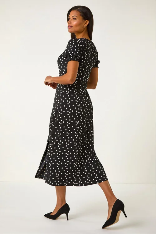 Roman Black Spotted Sweetheart Stretch Midi Dress - 16 Image 3