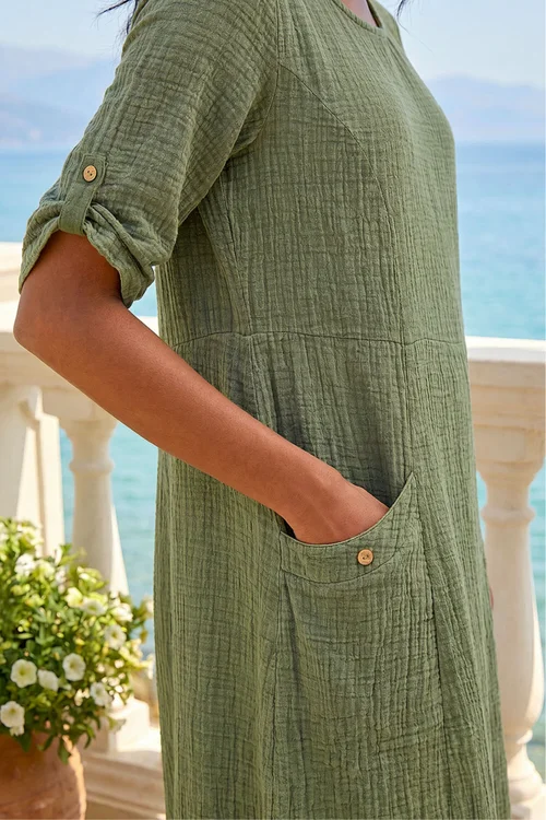 Roman Khaki Textured A-Line Midi Dress - 14 Image 4