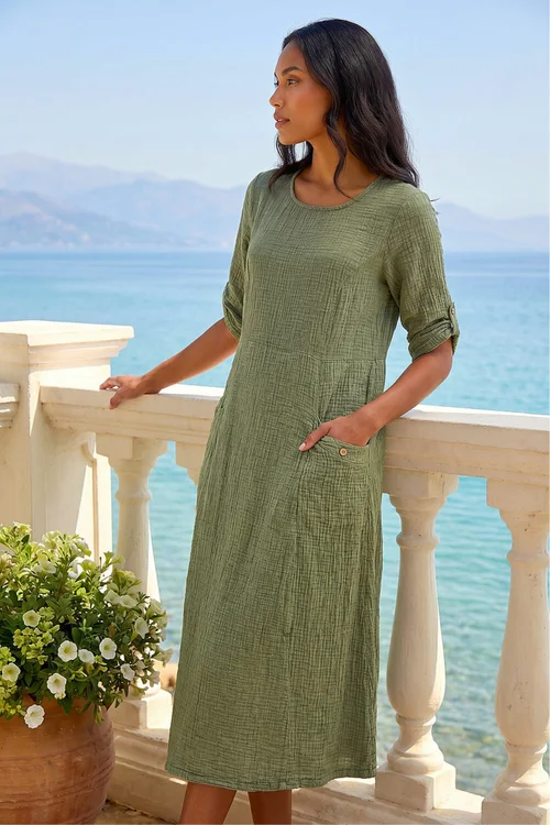Roman Khaki Textured A-Line Midi Dress - 14 Image 2