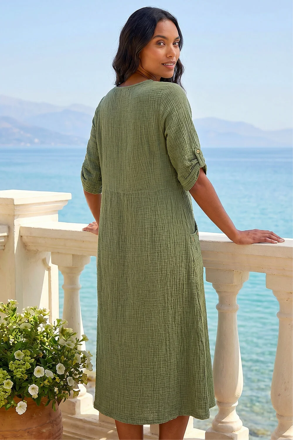 Roman Khaki Textured A-Line Midi Dress - 14 Image 3
