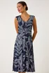 Roman Navy Leaf Print Twist Front Stretch Dress - 12 Image 2