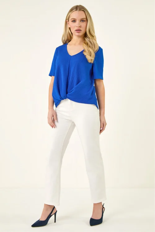 Roman Royal Blue Petite Textured Twist Hem Top - 12 Image 2