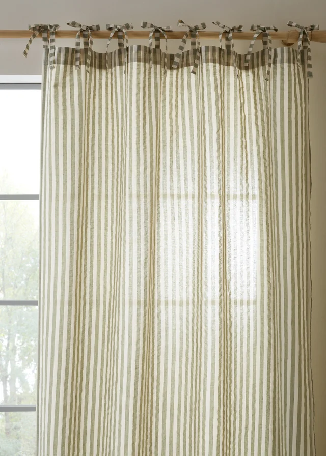 Pineapple Elephant Zanzibar Woven Stripe Voile Curtain Panel Green