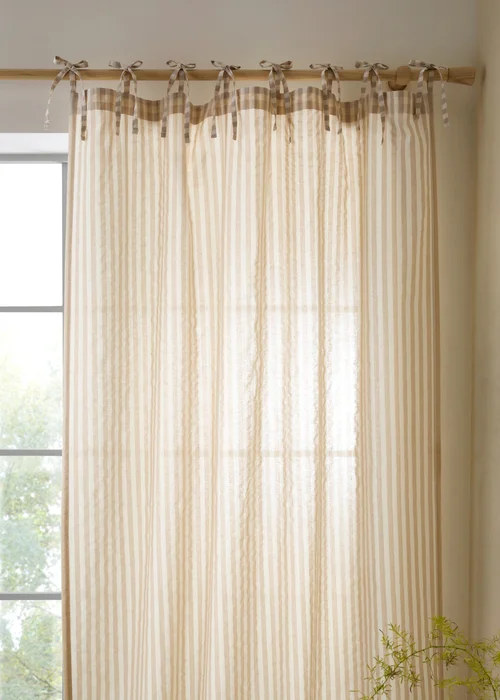Pineapple Elephant Zanzibar Woven Stripe Voile Curtain Panel Natural - 55W X 72D (140x182cm) Image 2