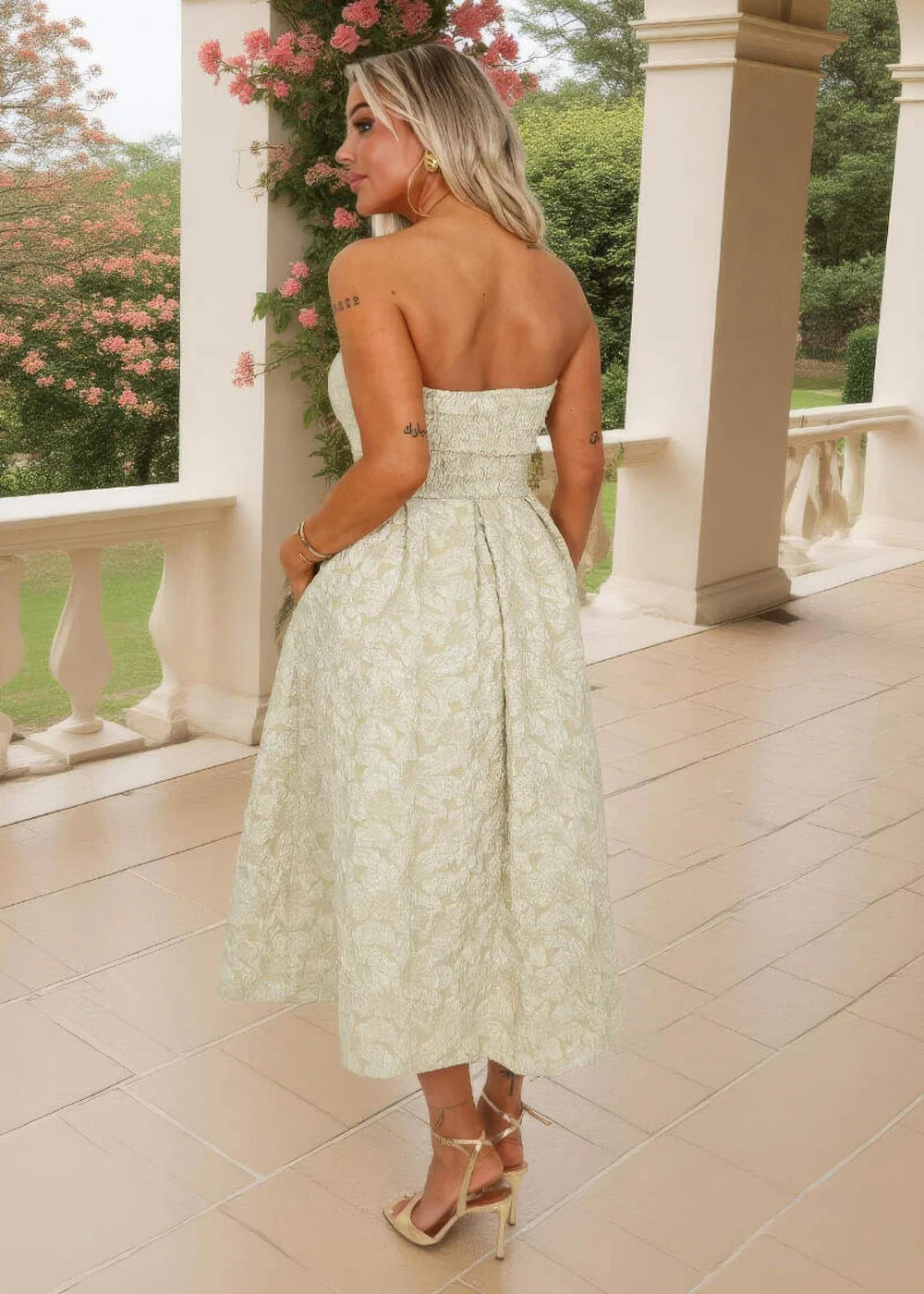 AX Paris Sage Floral Jacquard Bandeau A-Line Midi Dress - 6 Image 5