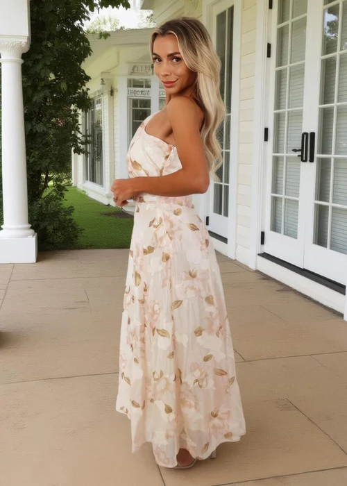 AX Paris Blush Floral Embroidered Chiffon One Shoulder Midi Dress - 8 Image 4
