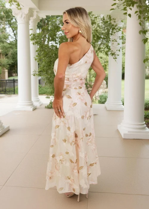 AX Paris Blush Floral Embroidered Chiffon One Shoulder Midi Dress - 8 Image 5