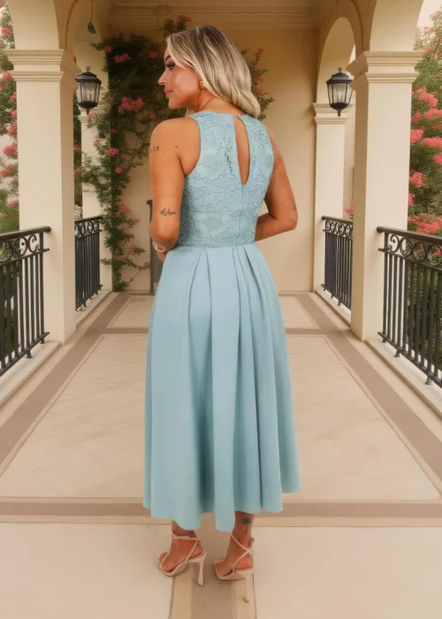 AX Paris Duck Egg Embroidered Top Overlay A-Line Skirt Midi Dress - 8 Image 5