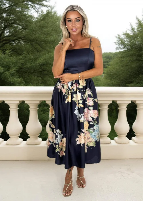 AX Paris Navy Floral Print Detail Strappy Midi Dress - 8 Image 4