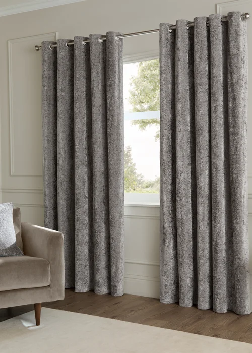 Paoletti Lustre Velvet Room Darkening Pewter Eyelet Curtain Pair - 46W X 54D (117x137cm Image 2
