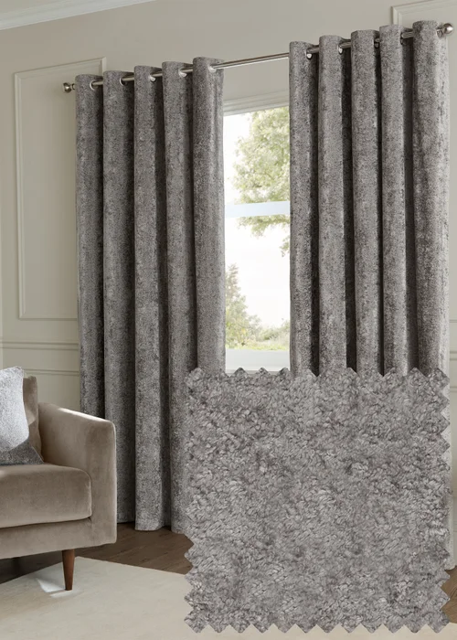 Paoletti Lustre Velvet Room Darkening Pewter Eyelet Curtain Pair - 46W X 54D (117x137cm Image 1