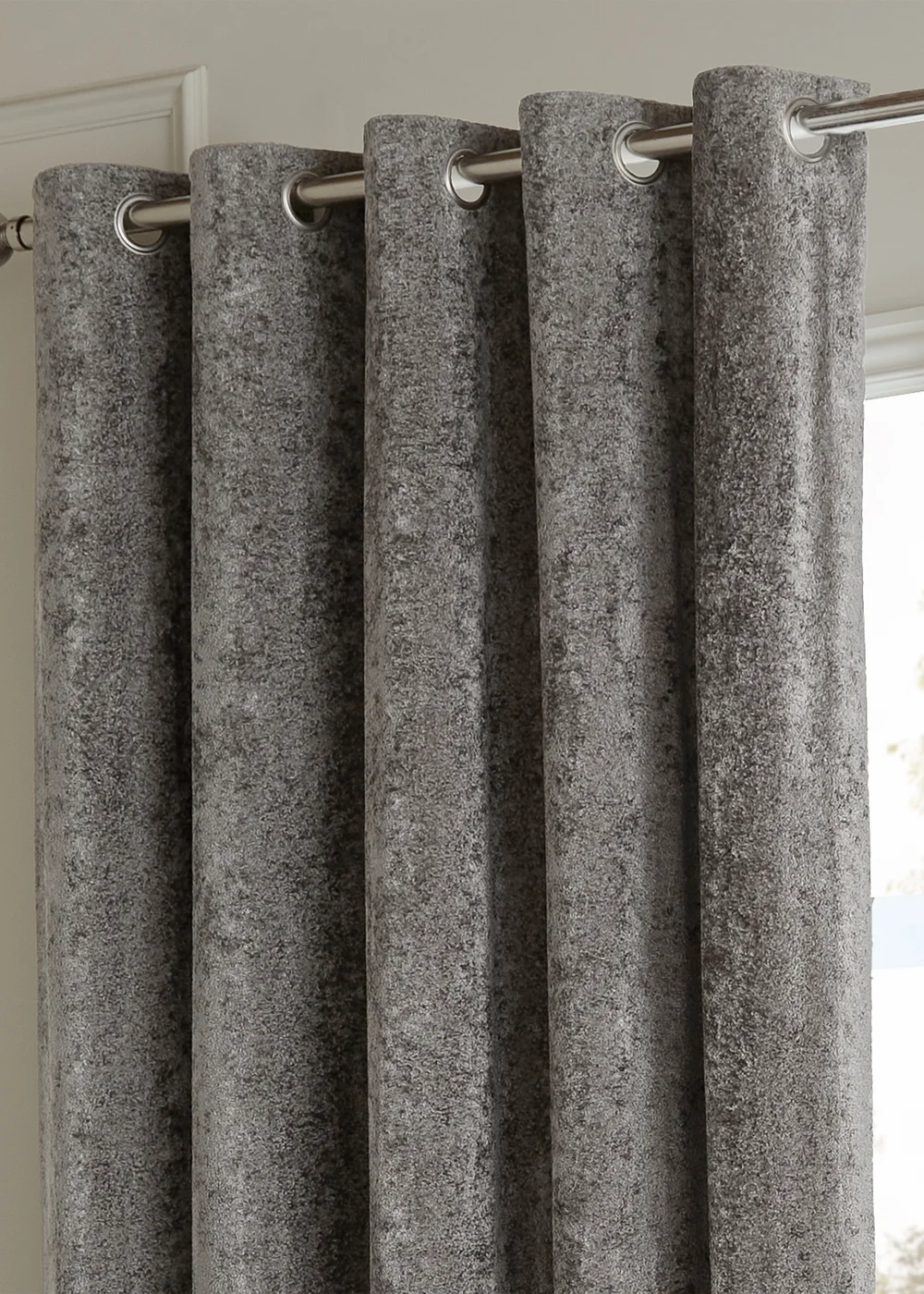 Paoletti Lustre Velvet Room Darkening Pewter Eyelet Curtain Pair - 46W X 54D (117x137cm Image 3