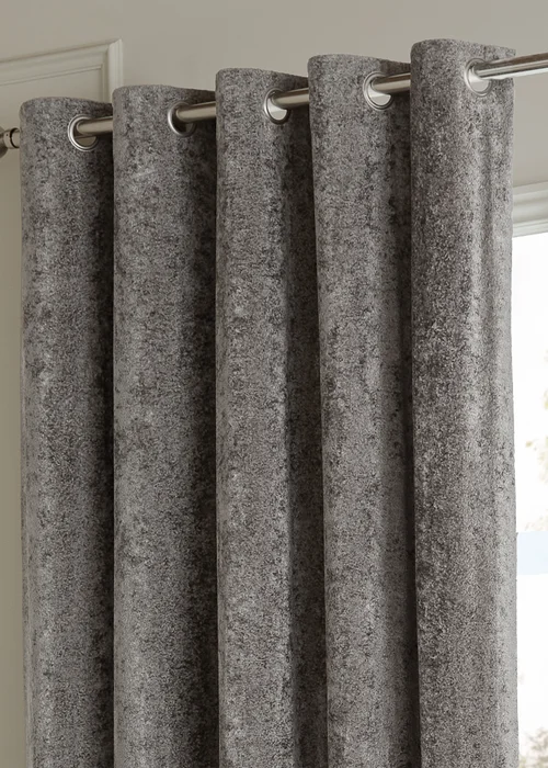 Paoletti Lustre Velvet Room Darkening Pewter Eyelet Curtain Pair - 46W X 54D (117x137cm Image 3