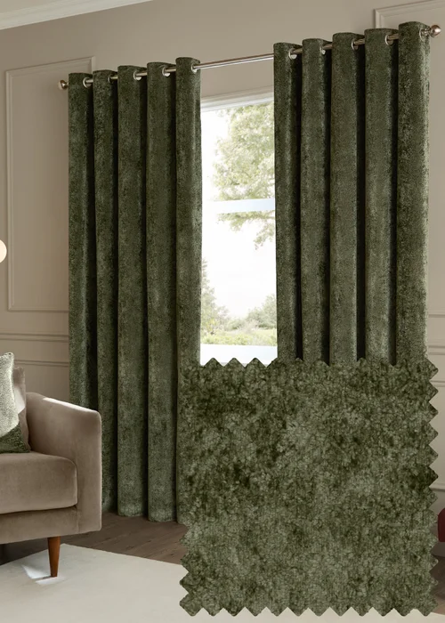 Paoletti Lustre Velvet Room Darkening Malachite Green Eyelet Curtain Pair - 46W X 54D (117x137cm Image 1