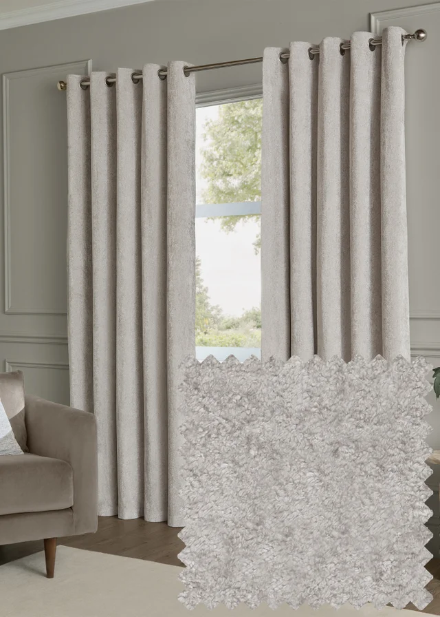 Paoletti Lustre Velvet Room Darkening Silver Eyelet Curtain Pair