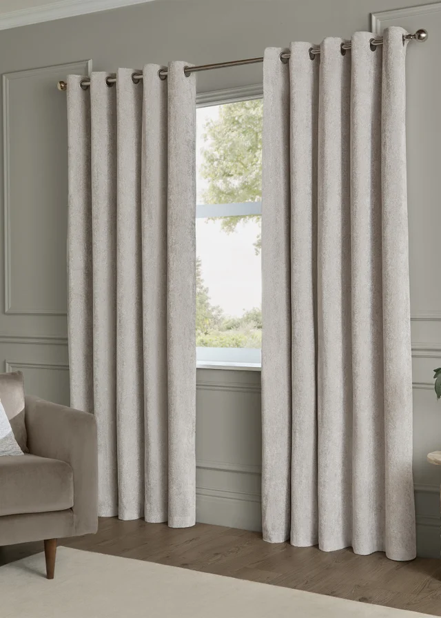 Paoletti Lustre Velvet Room Darkening Silver Eyelet Curtain Pair