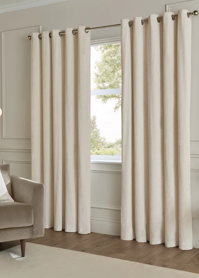 Paoletti Lustre Velvet Room Darkening Ivory Eyelet Curtain Pair