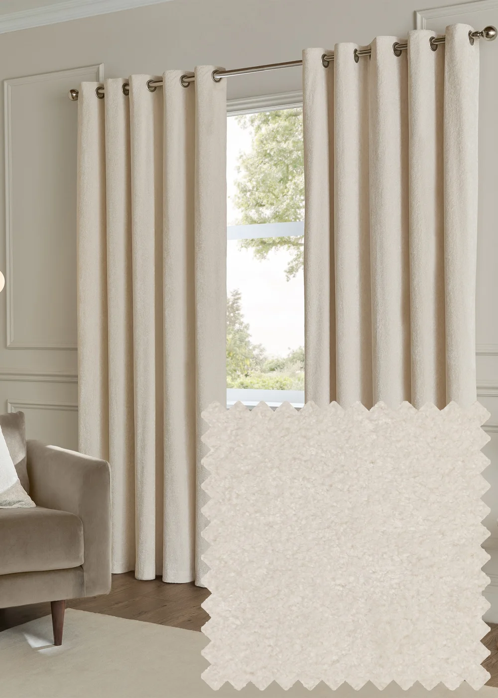Paoletti Lustre Velvet Room Darkening Ivory Eyelet Curtain Pair - 46W X 54D (117x137cm Image 1