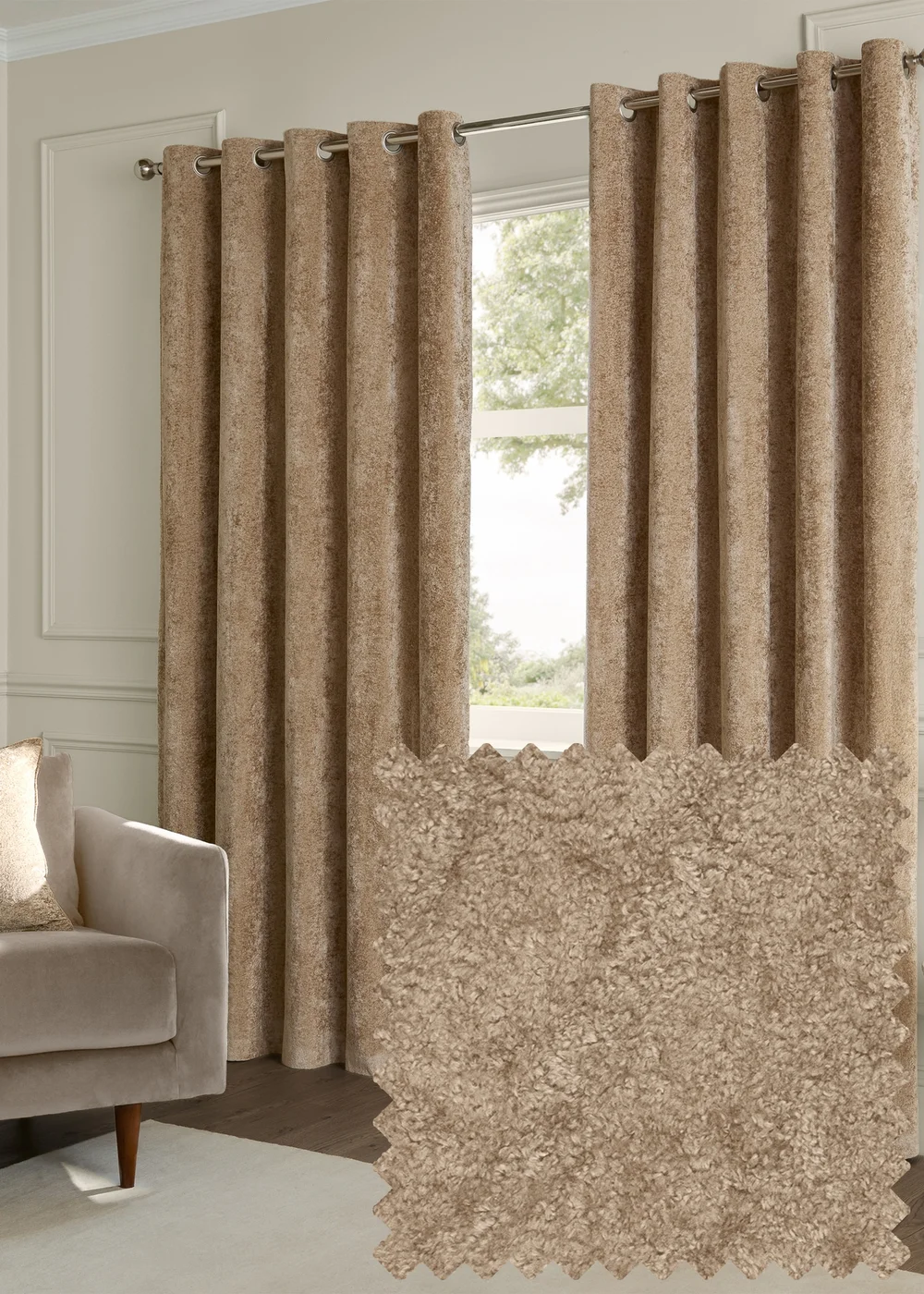 Paoletti Lustre Velvet Room Darkening Champagne Eyelet Curtain Pair - 46W X 54D (117x137cm Image 1