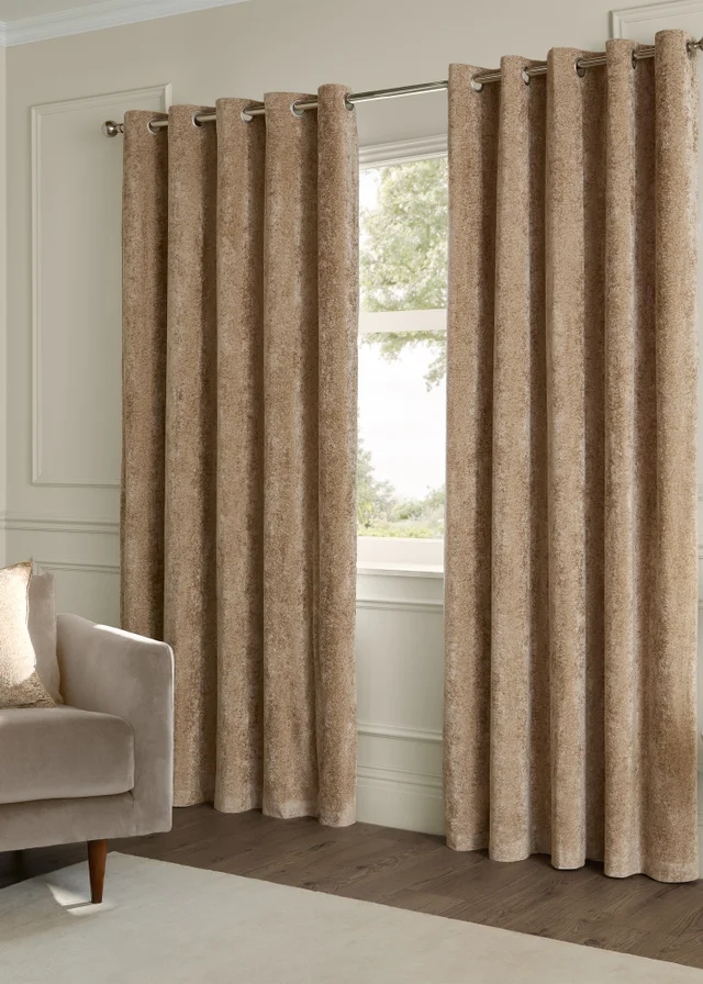 Paoletti Lustre Velvet Room Darkening Champagne Eyelet Curtain Pair