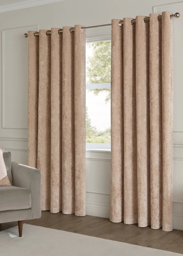 Paoletti Lustre Velvet Room Darkening Oyster Eyelet Curtain Pair