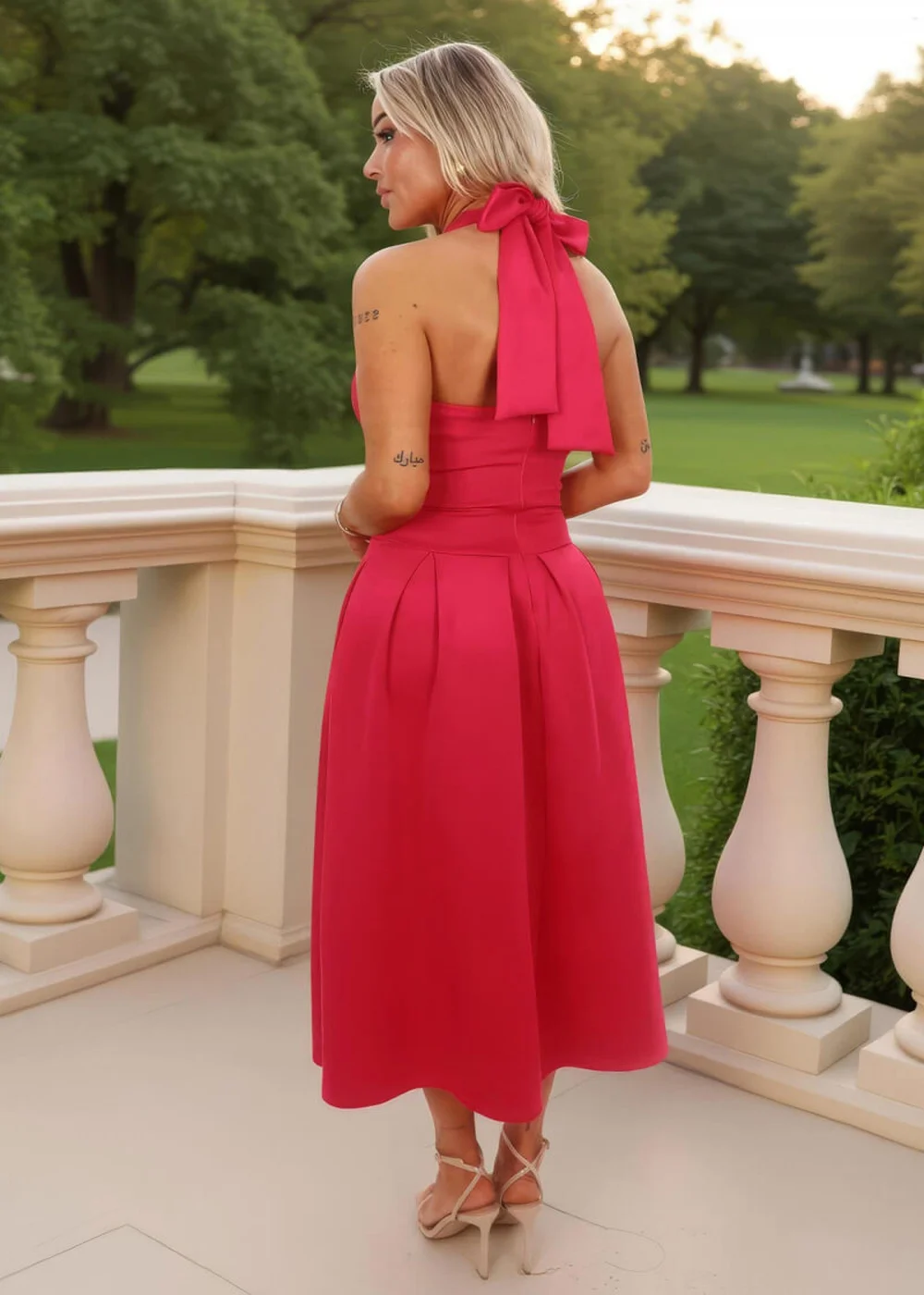AX Paris Magenta Tie Halter Neck Midi Dress - 8 Image 5