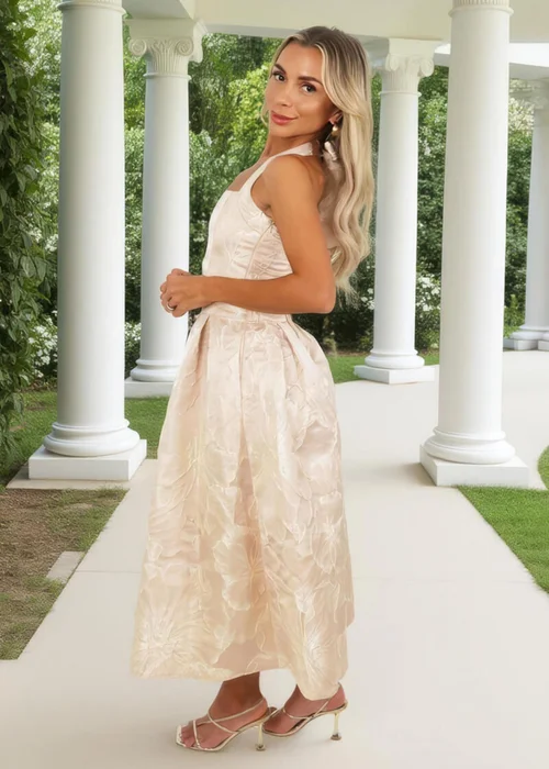 AX Paris Blush Floral Jacquard Tie Neck A-Line Midi Dress - 8 Image 4