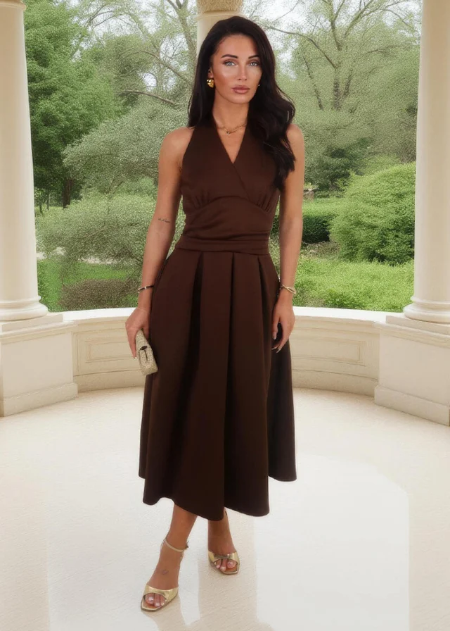 AX Paris Chocolate Tie Halter Neck Midi Dress