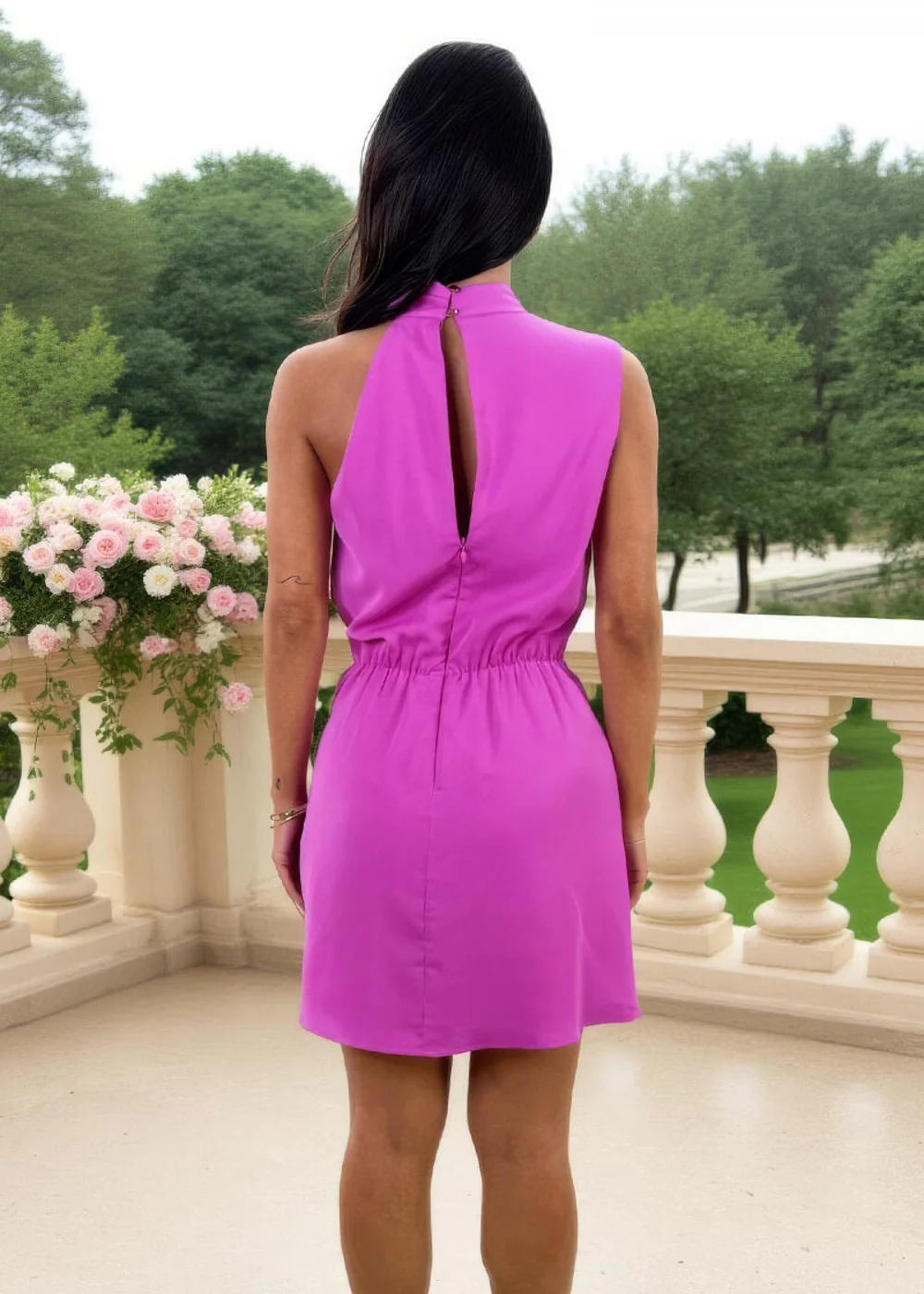 AX Paris Hot Pink Asymmetric Neck Tie Waist Mini Dress - 14 AX Paris Hot Pink Asymmetric Neck Tie Waist Mini Dress - 14