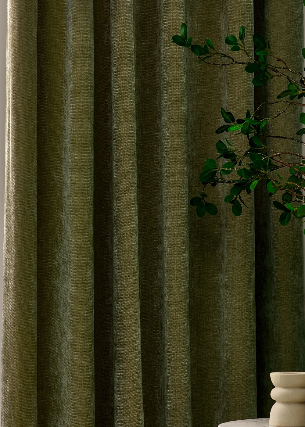 Yard Heavy Chenille Blackout Olive Pencil Pleat Curtain Pair - 46W X 54D (117x137cm Image 3