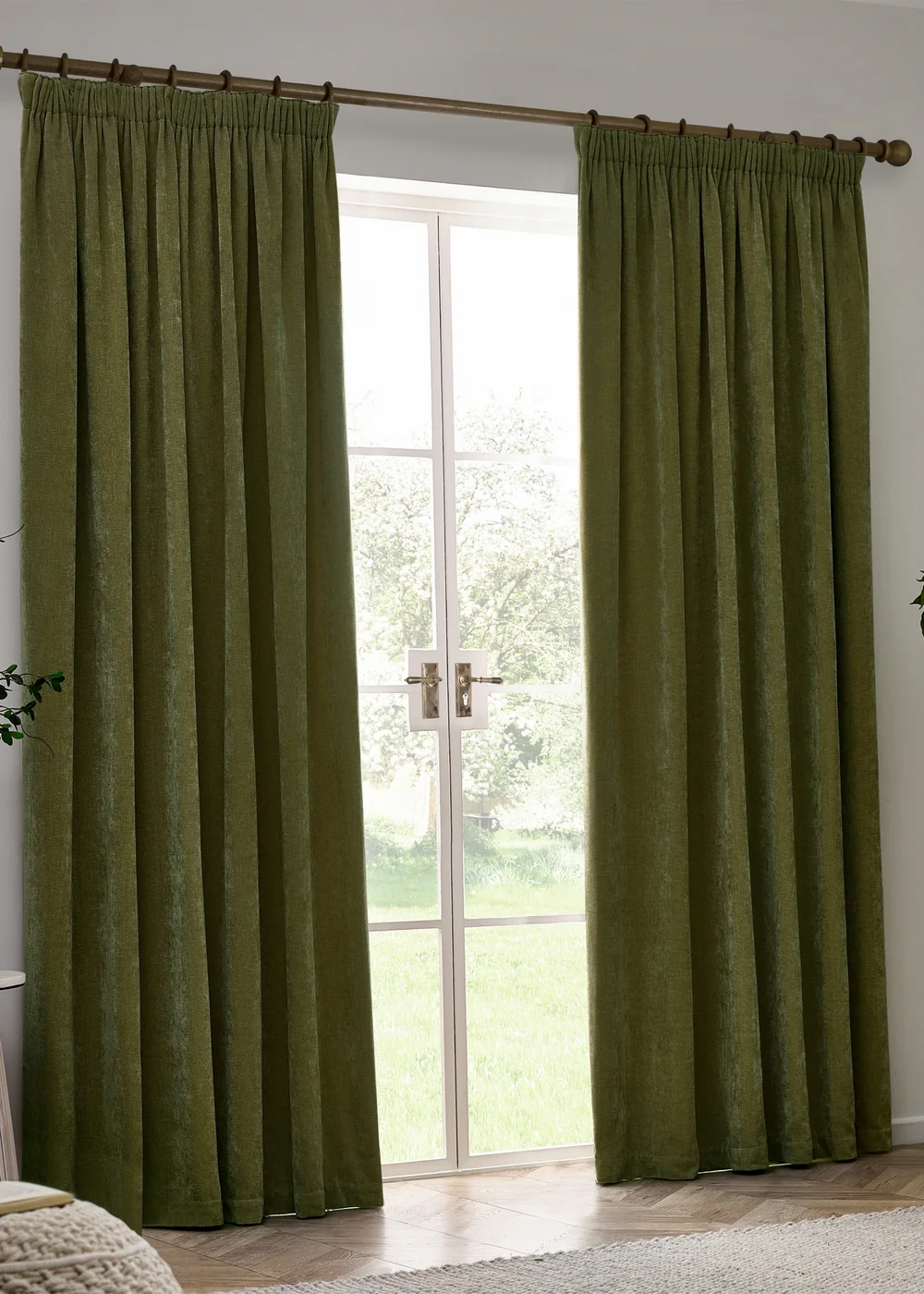 Yard Heavy Chenille Blackout Olive Pencil Pleat Curtain Pair - 46W X 54D (117x137cm Image 5