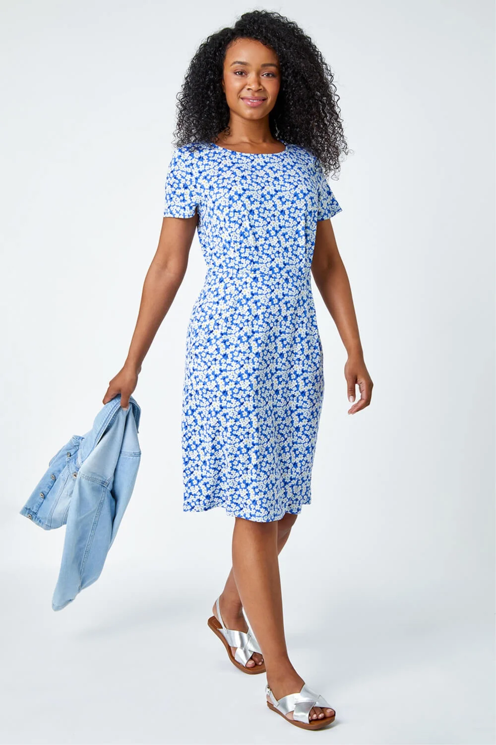 Roman Blue Ditsy Floral Pocket Stretch Dress - 12 Image 1