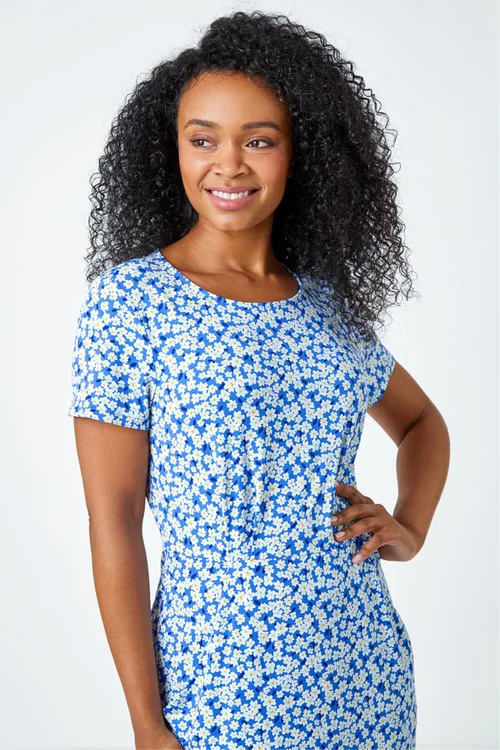 Roman Blue Ditsy Floral Pocket Stretch Dress - 12 Image 4