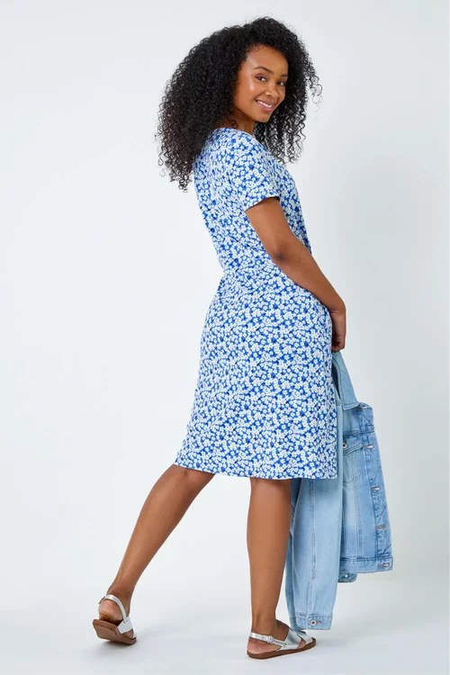 Roman Blue Ditsy Floral Pocket Stretch Dress - 12 Image 3