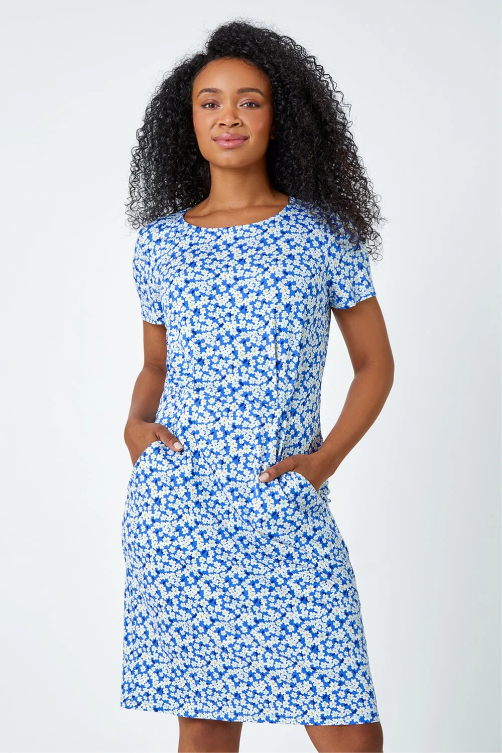 Roman Blue Ditsy Floral Pocket Stretch Dress - 12 Image 2