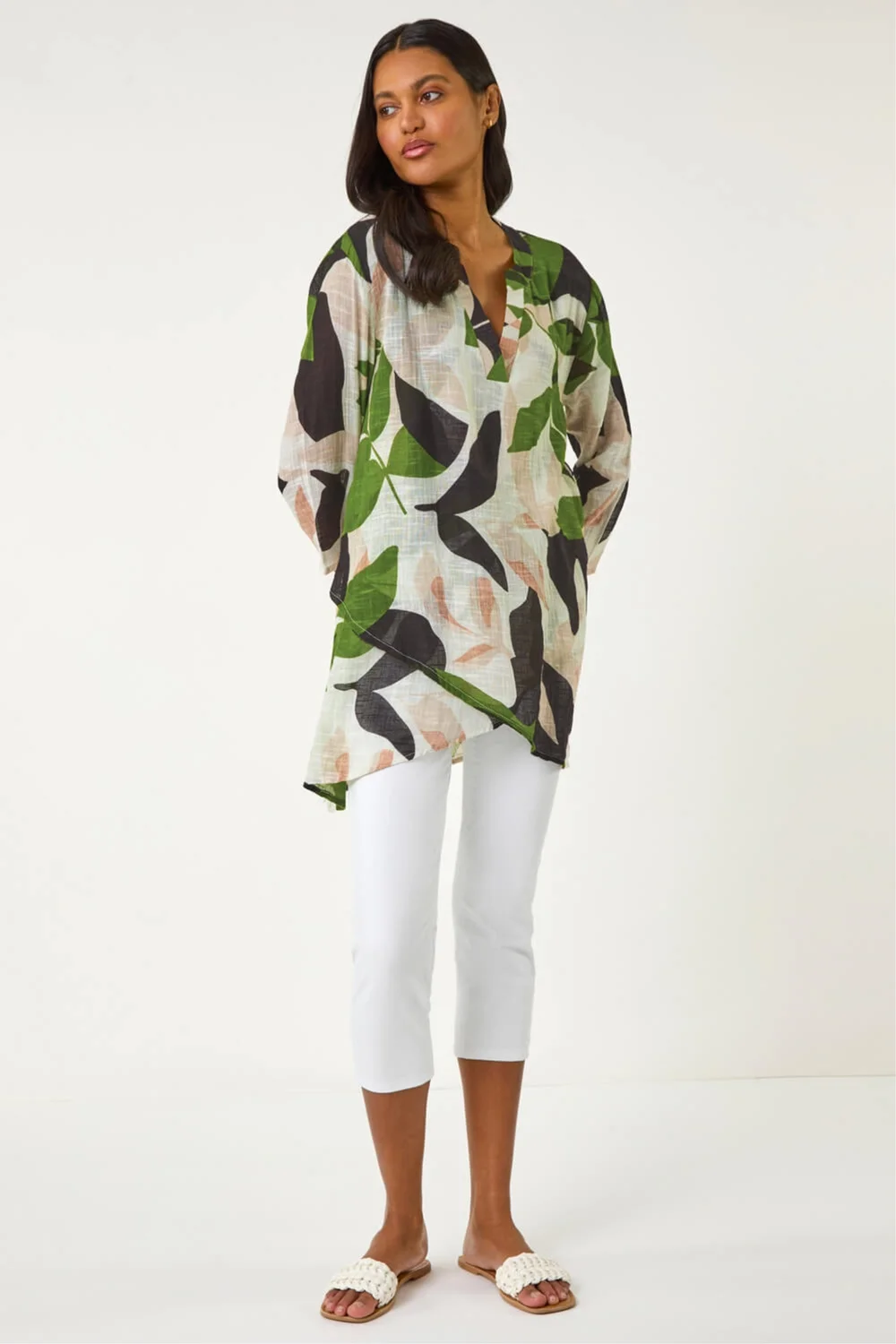 Roman Green Leaf Print Wrap Front Tunic Top - 14 Image 2