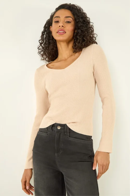 Dusk Beige Ribbed Knitted Top - 10 Image 1