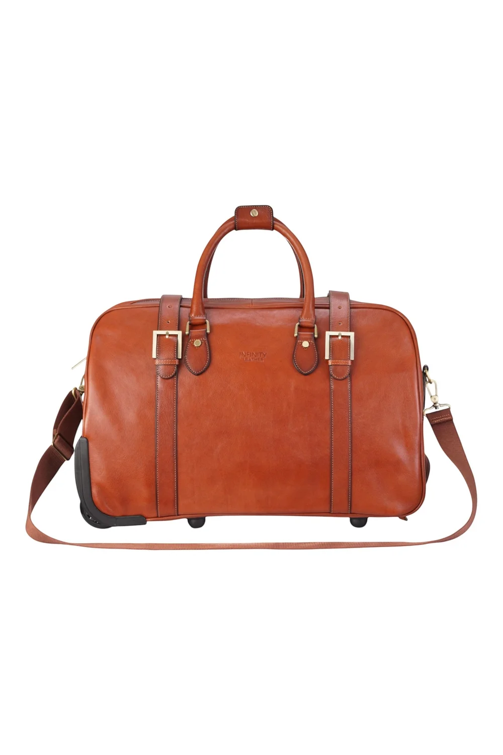 Infinity Leather Tan Holt Wheeled Holdall Bag - One Size Image 1