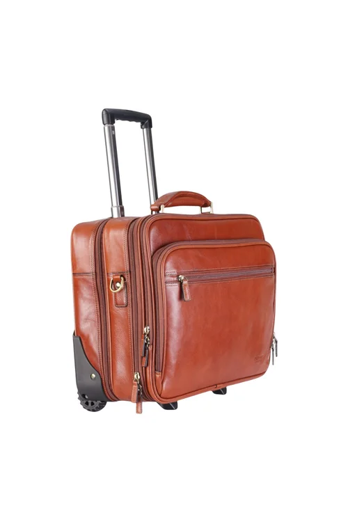 Infinity Leather Tan Nomad Wheel Laptop Briefcase Pilot Bag - One Size Image 2