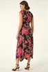 Roman Black Floral Print Stretch Midi Dress - 20 Image 3