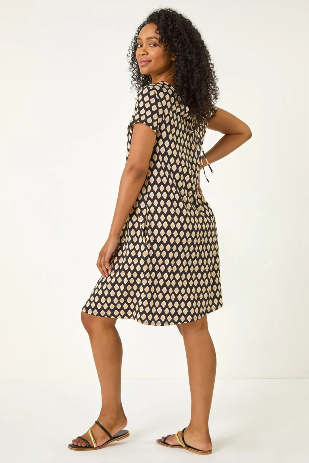 Roman Black Petite Print V-Neck Swing Pocket Dress - 12 Image 3