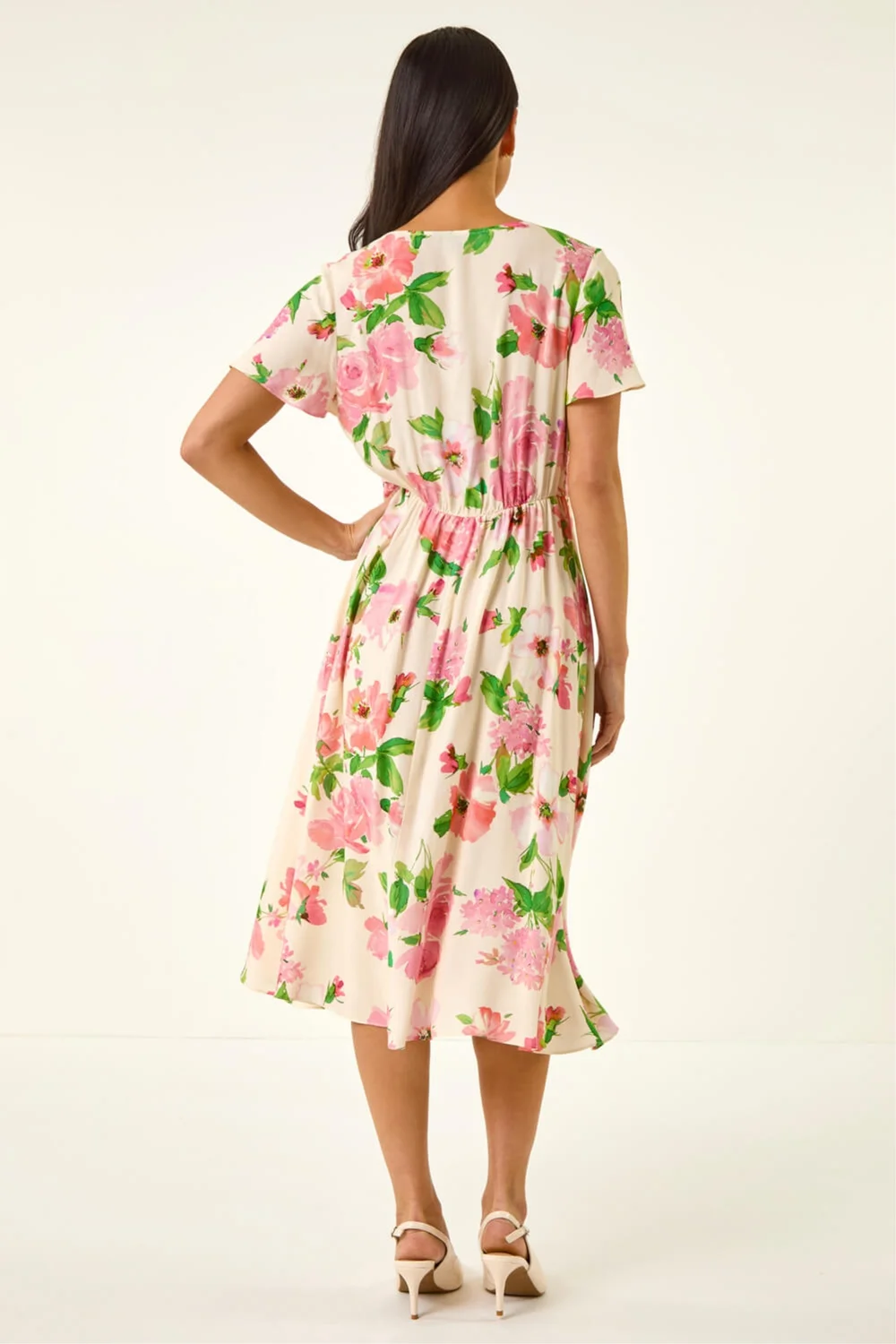 Roman Ivory Petite Floral Print Button Dress - 14 Image 3