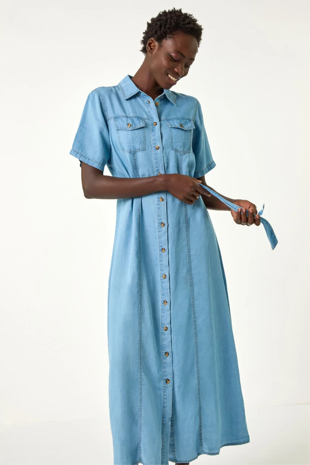 denim summer dress uk Denim Petite Cotton Denim Shirt Dress