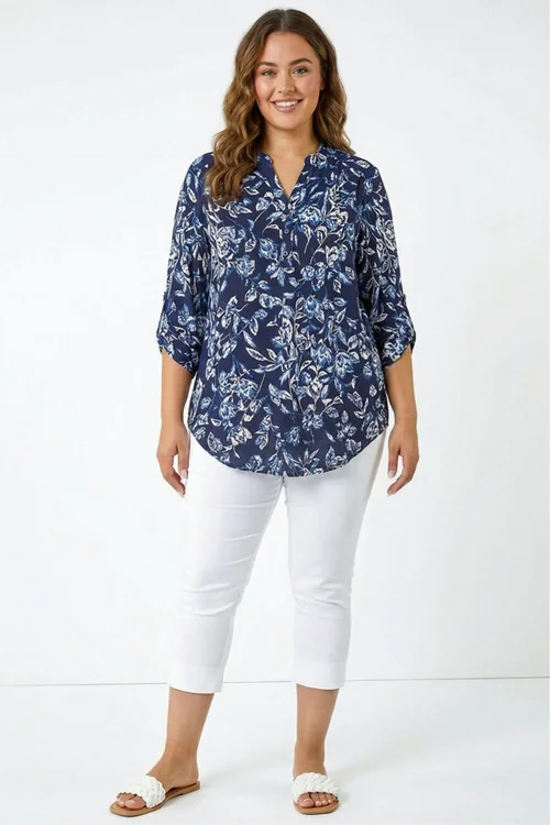 Roman Navy Curve Puff Print Stretch Shirt - 20 Image 1