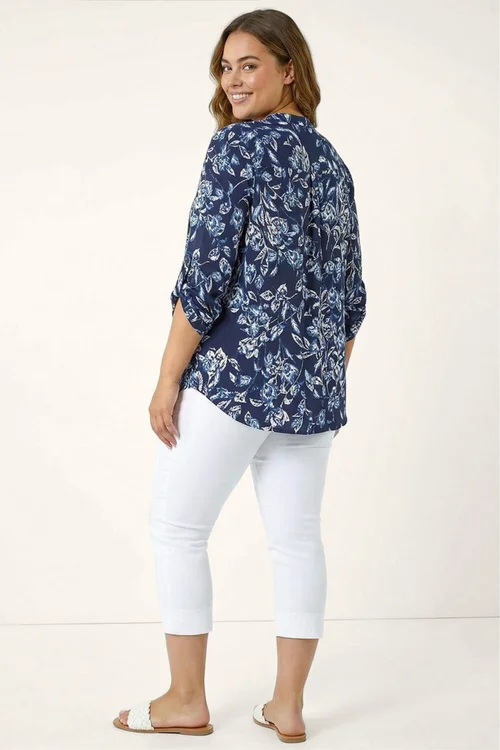 Roman Navy Curve Puff Print Stretch Shirt - 20 Image 4
