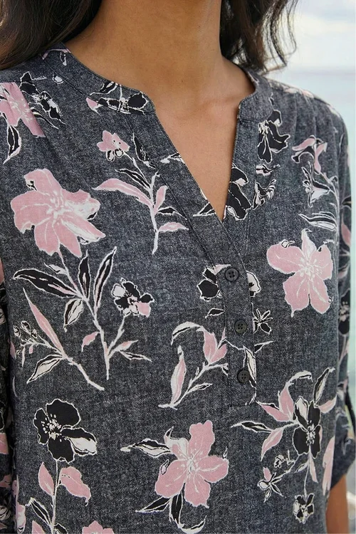 Roman Pink Textured Floral Print V-Neck Stretch Shirt - 12 Image 4