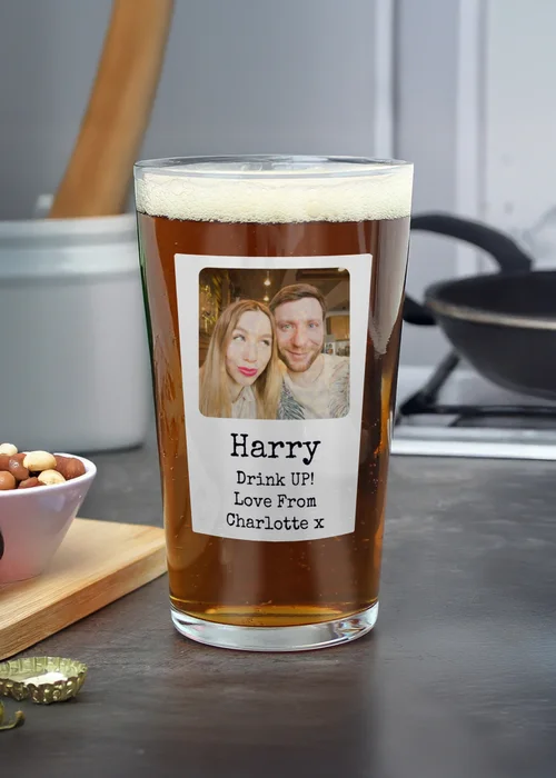 Personalised Memento Company Photo Upload Polaroid Beer Glass Clear - One Size Image 1