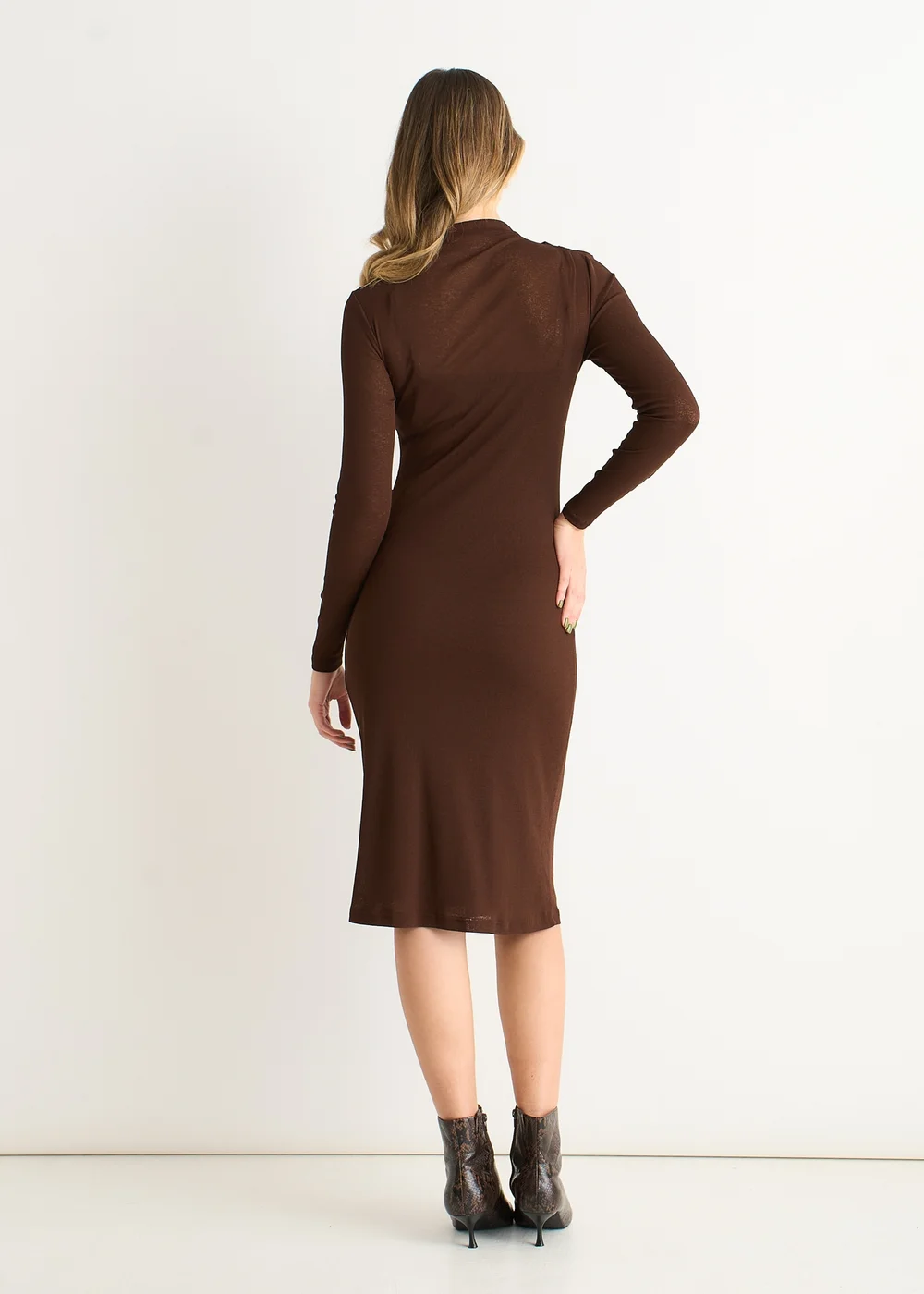Gini London Chocolate Ruched Jersey Long Sleeves Midi Dress - 8 Image 2