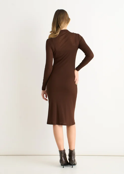 Gini London Chocolate Ruched Jersey Long Sleeves Midi Dress - 8 Image 2